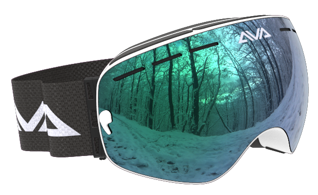 White Green and Black ski goggles